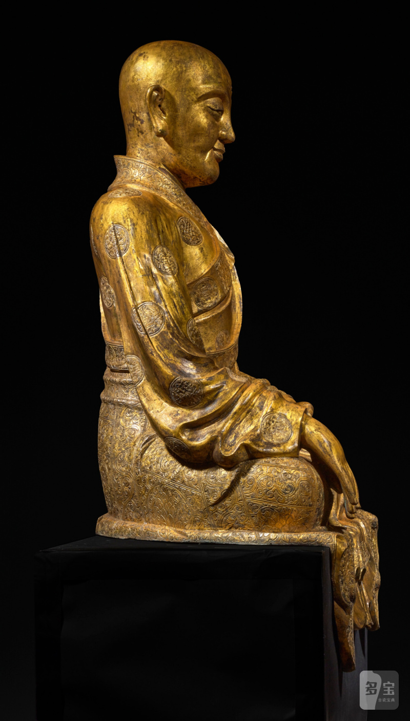 STATUE MONUMENTALE IMPÉRIALE D'UN MAÎTRE DE LA LIGNÉE DES KARMAPA EN BRONZE DORÉ  CHINE, DYNASTIE MING, XVE SIÈCLE - 图4